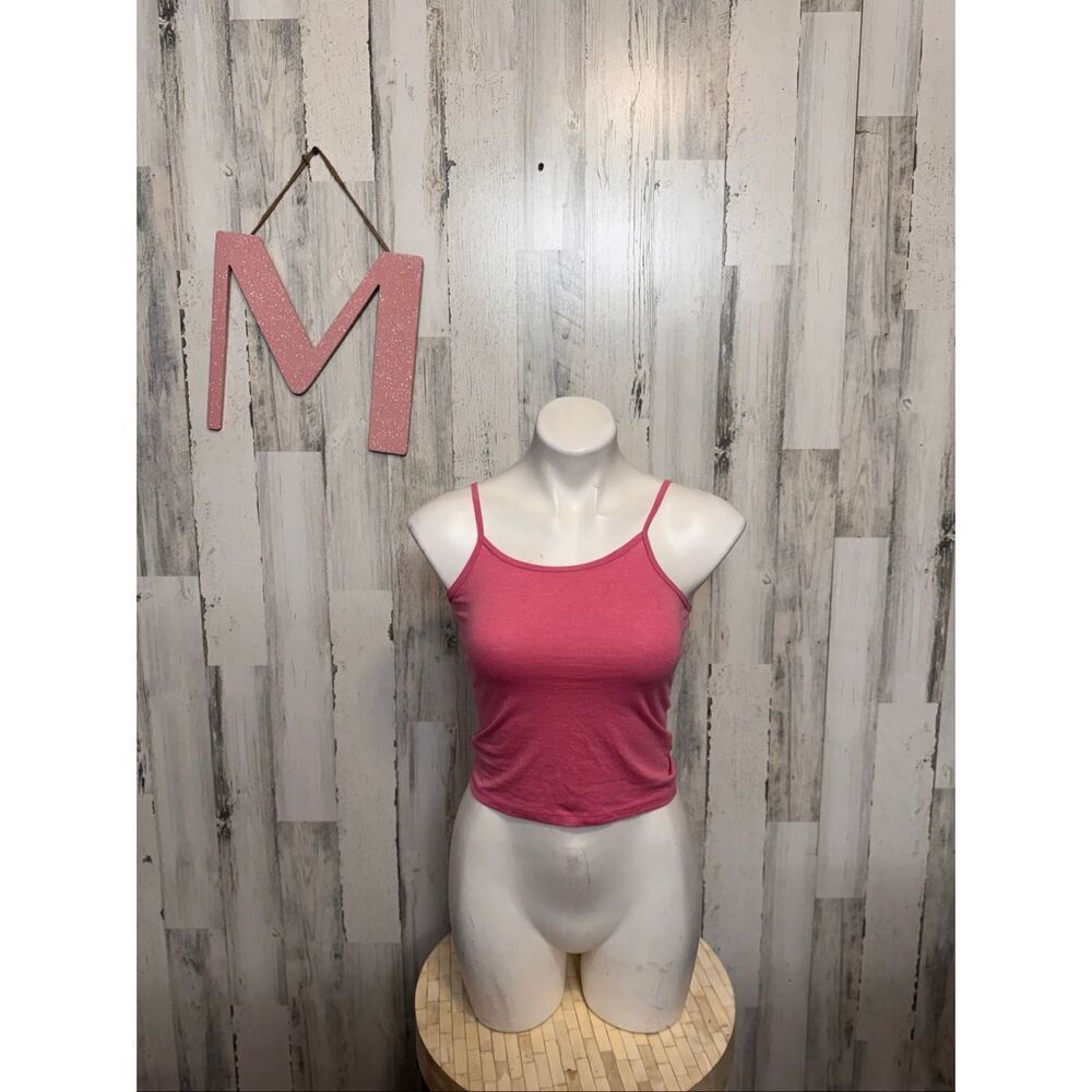 Hanes Womens Pink Heather Cami Tank Top Size Medium M Basics Spaghetti Strap